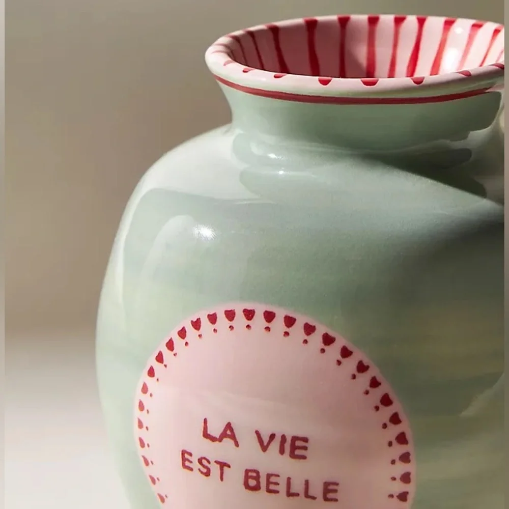 Laetitia Rouget x Anthropologie “La Vie Est Belle” Vase Pink Green Ceramic NWOT